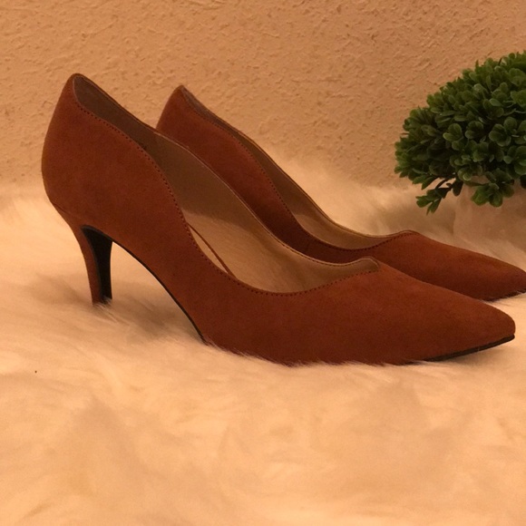 Cato Shoes - Cato Brown Suede Scalloped Pumps Size 8W